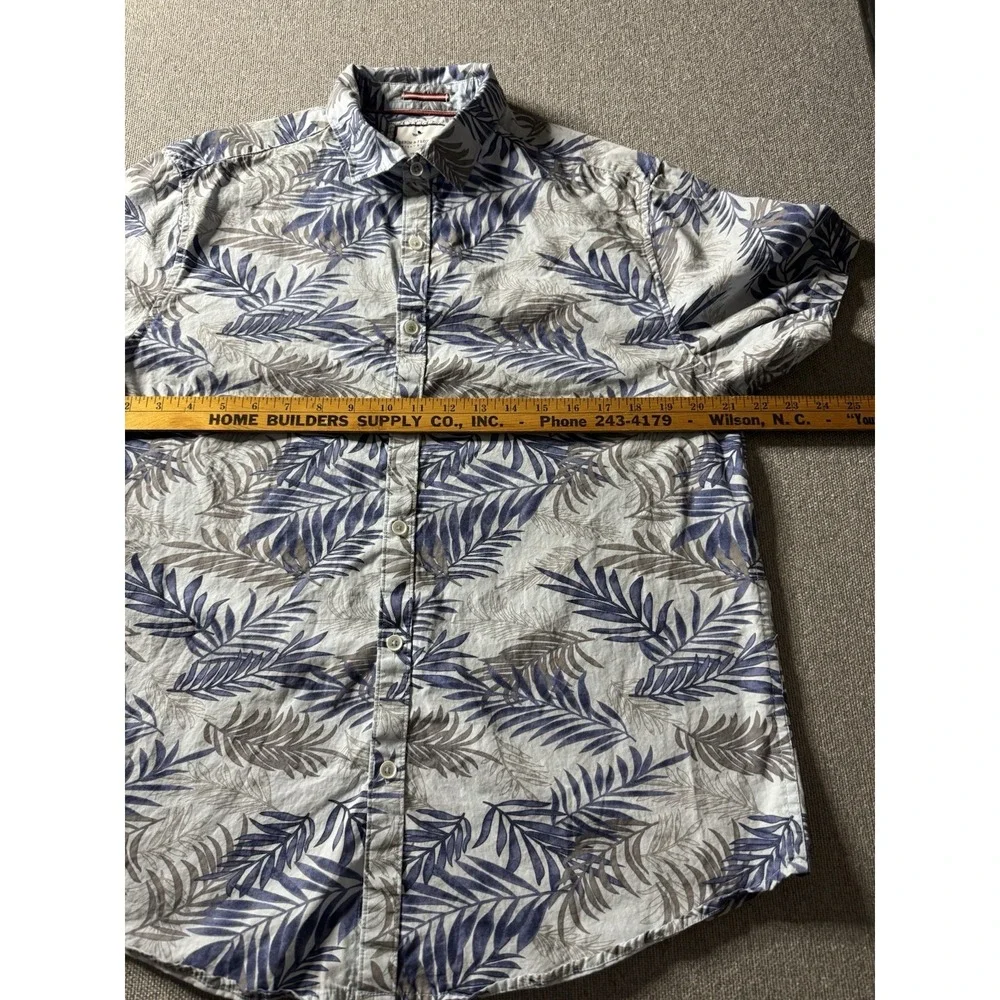 Denim And Flower Ricky Singh Slim Fit Blue And White Palm Leaves Shirt Large‎